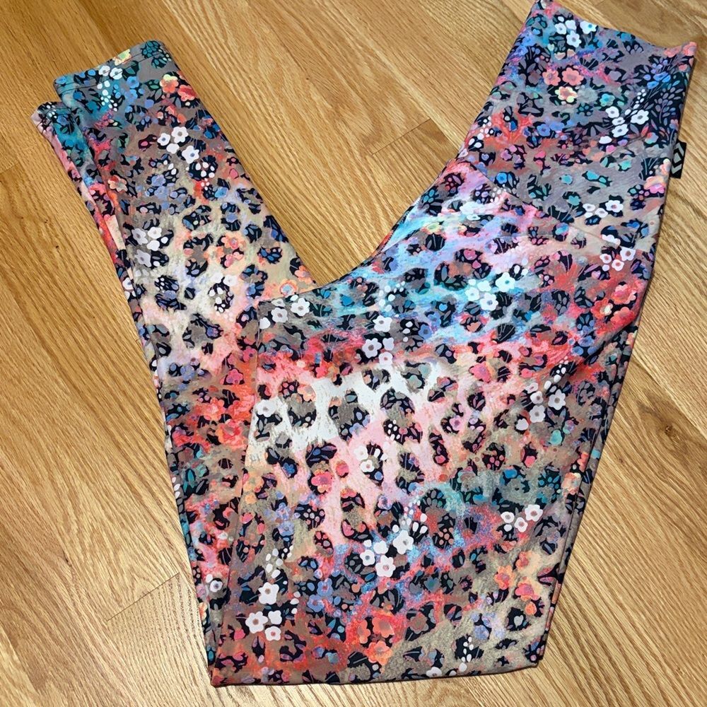 Exoticathetica Floral Leopard Print Leggings Psychedelic Maximalist Neon Medium